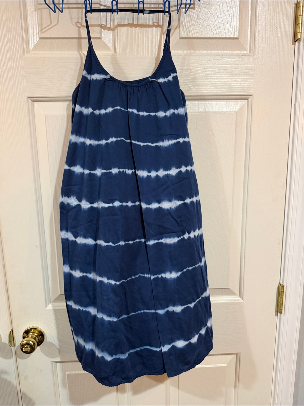 Madewell Navy Blue and White Tie-Dye Spaghetti Strap Sundress